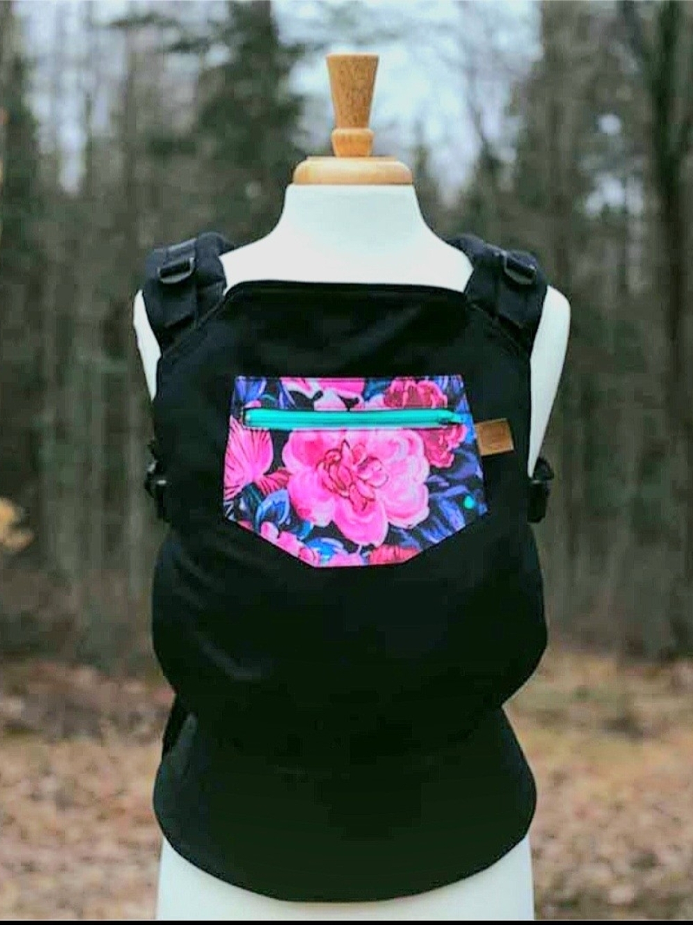 Justin Boots Black Carrier with Bright Pink Floral Pocket